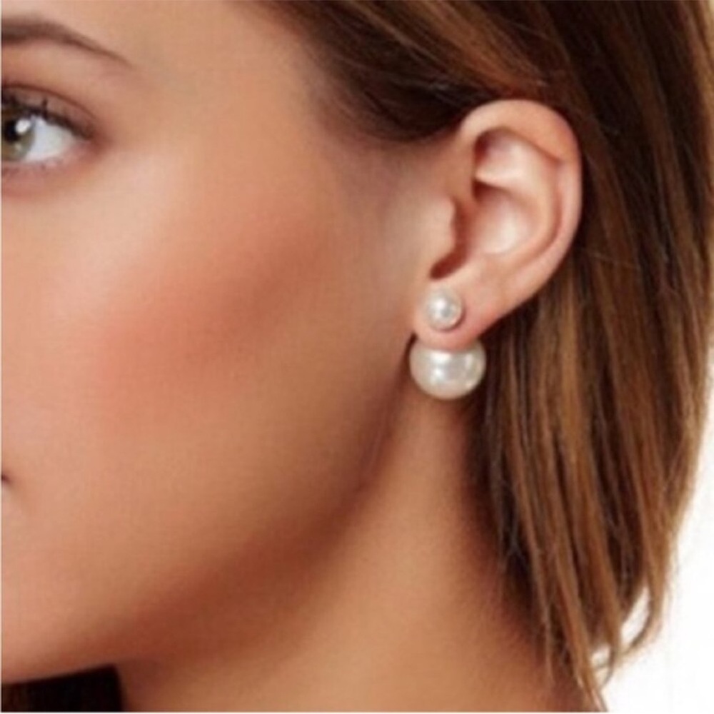 New! Anthropologie Shashi Silver Double Pearl Post Earrings  NWOT